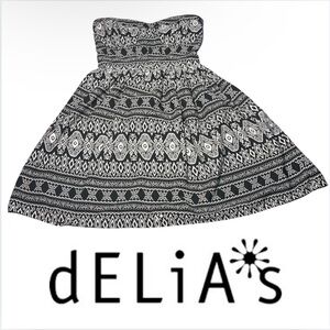 dELiA*s Small Strapless Tunic Aztec Black White Mini Dress Geometric Print 2010s